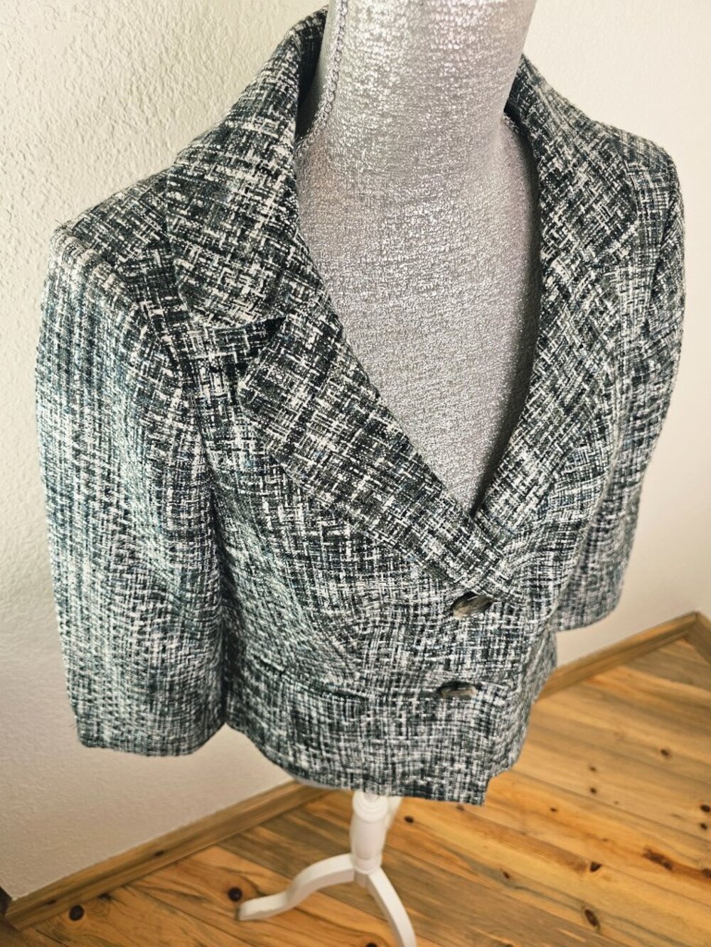 Ann Taylor Tweed Gray Black White Suit Blazer Size 10